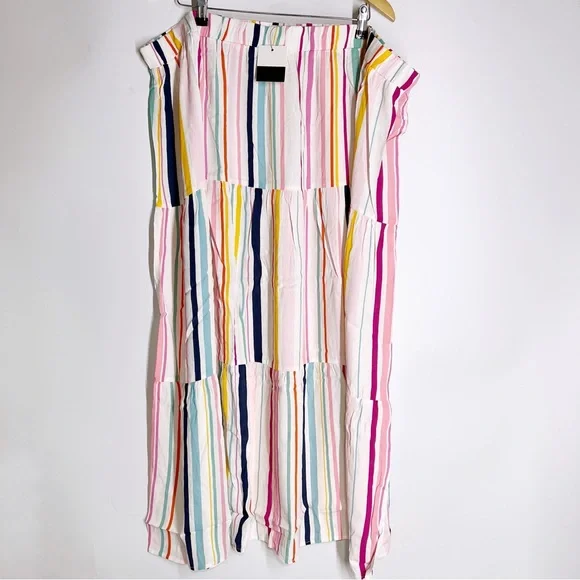 ELOQUII Rainbow Tiered Maxi Skirt With Slit Pull On Elastic Waist Colorful - Picture 5 of 9